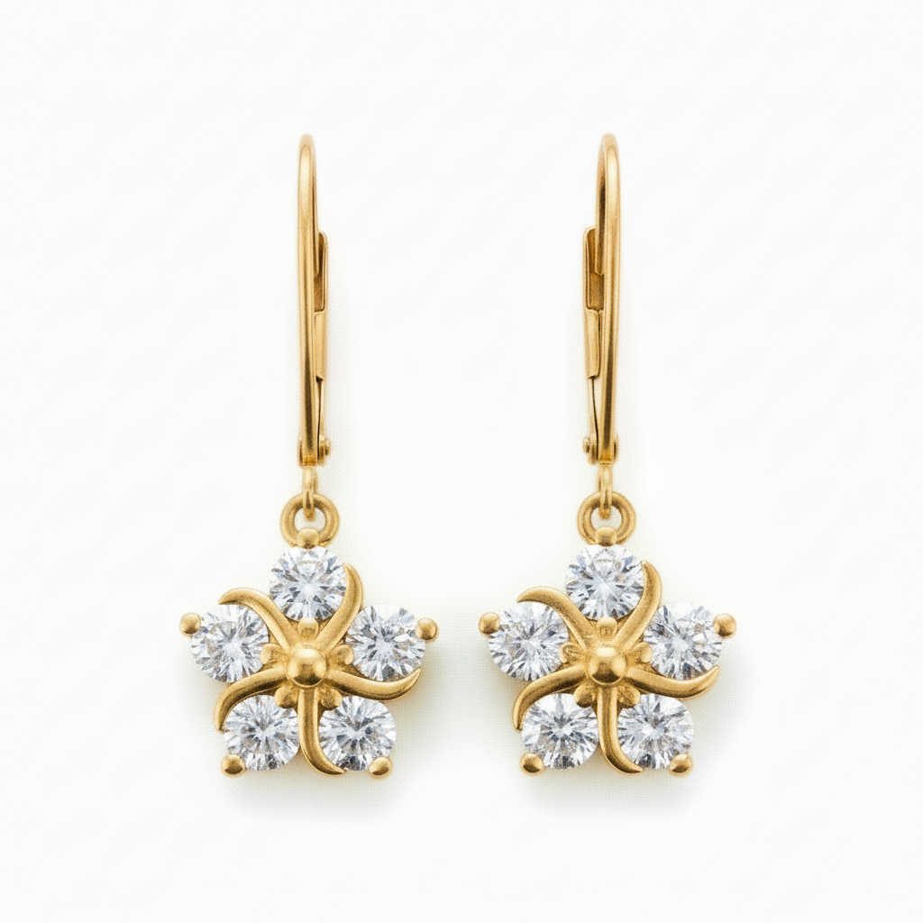 Surgical Steel Colored CZ Flower Earrings