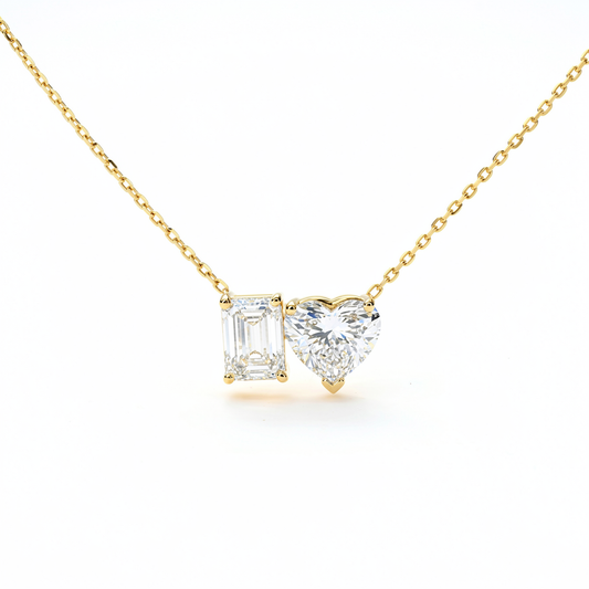 14K Emerald Cut and Heart Shaped Two Stone Lab Grown Diamond Necklace