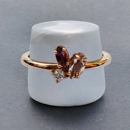 10K Rose Gold  With Rhodolite, Tourmaline, and  Diamond Ring me