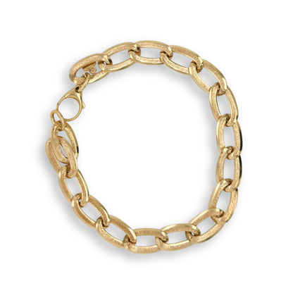 14k Gold Flat Brushed Oval Link Bracelet