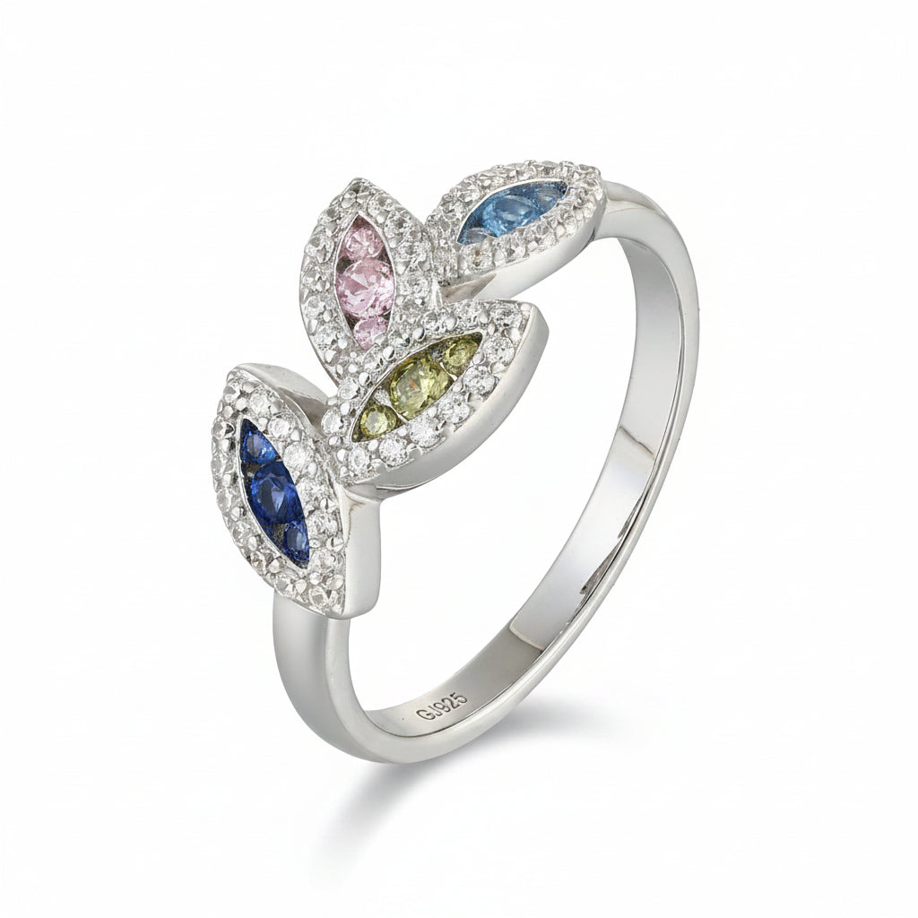 Sterling Silver Multicolor Marquise Shapes CZ Ring
