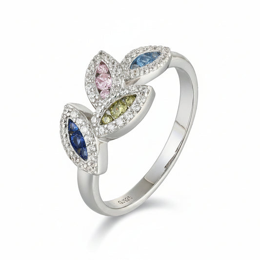Sterling Silver Multicolor Marquise Shapes CZ Ring