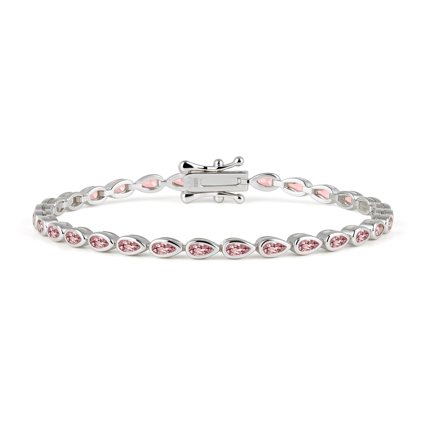 Sterling Silver Bezel Set Pear Shape Stone Tennis Bracelet