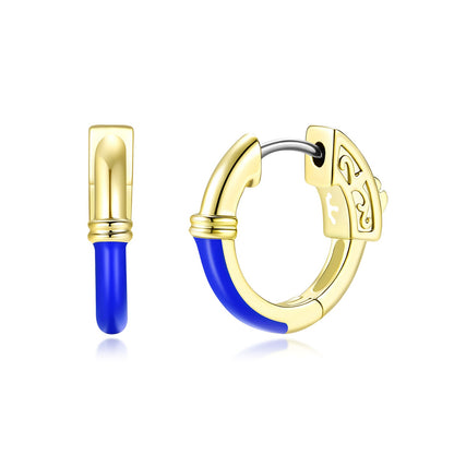 Surgical Steel Gold Plated Round Half Enamel Hoops