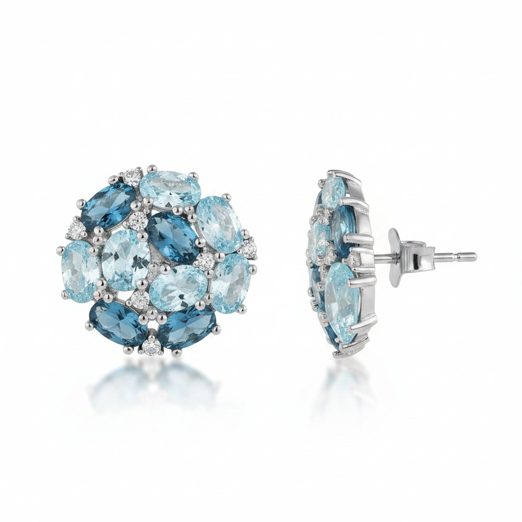 Sterling Silver Light Blue & London Blue Topaz Stud Earrings