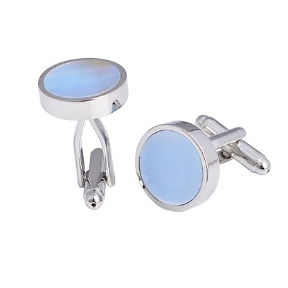 Round Pale Blue Shell Pearl Cufflinks