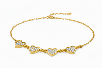 Gold Plated Sterling Silver Four Heart Micropave CZ Necklace