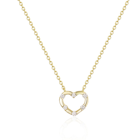 Sterling Silver Heart Necklace with Sprinkled Inlaid CZs