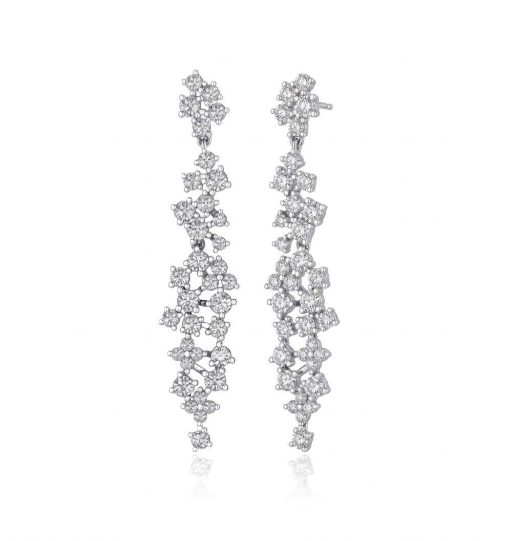 Dangling 14K Lab Grown Diamond Cluster Earrings