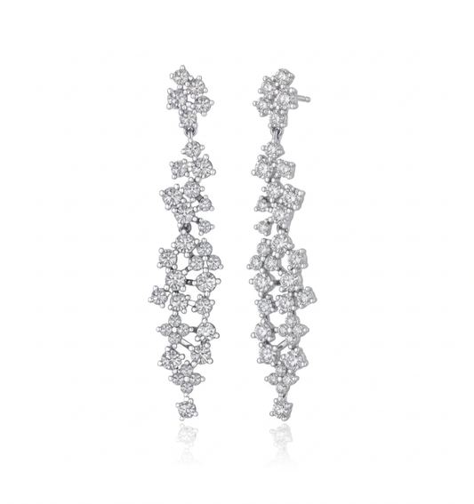 Dangling 14K Lab Grown Diamond Cluster Earrings