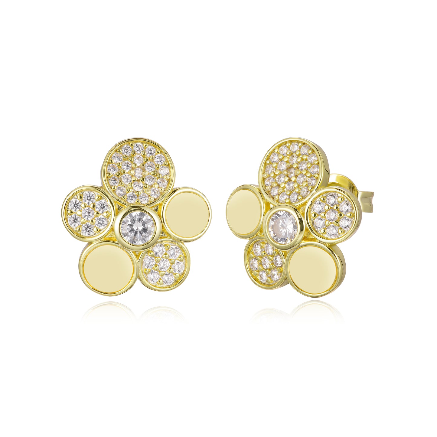 Surgical Steel Gold Plated Bezel Set Circles Stud Earring