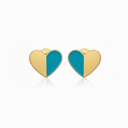 Gold-Plated Half Enamel Heart Stud Earrings - Hypoallergenic Surgical Steel Kids