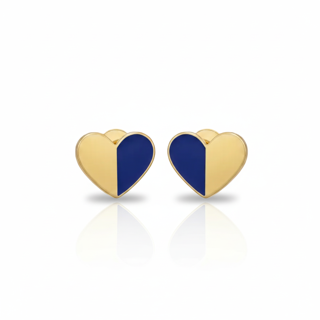 Gold-Plated Surgical Steel Half Enamel Heart Stud Earrings - Hypoallergenic Kids Jewelry
