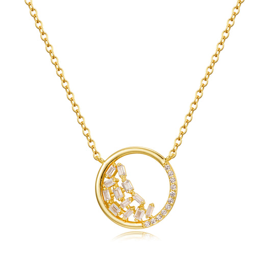 Gold Plated Sterling Silver Open Circle Sprinkled CZ Necklace