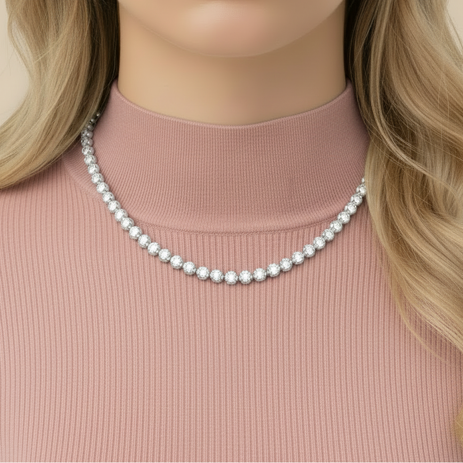 14K 41 Stone Lab Grown Diamond Tennis Necklace
