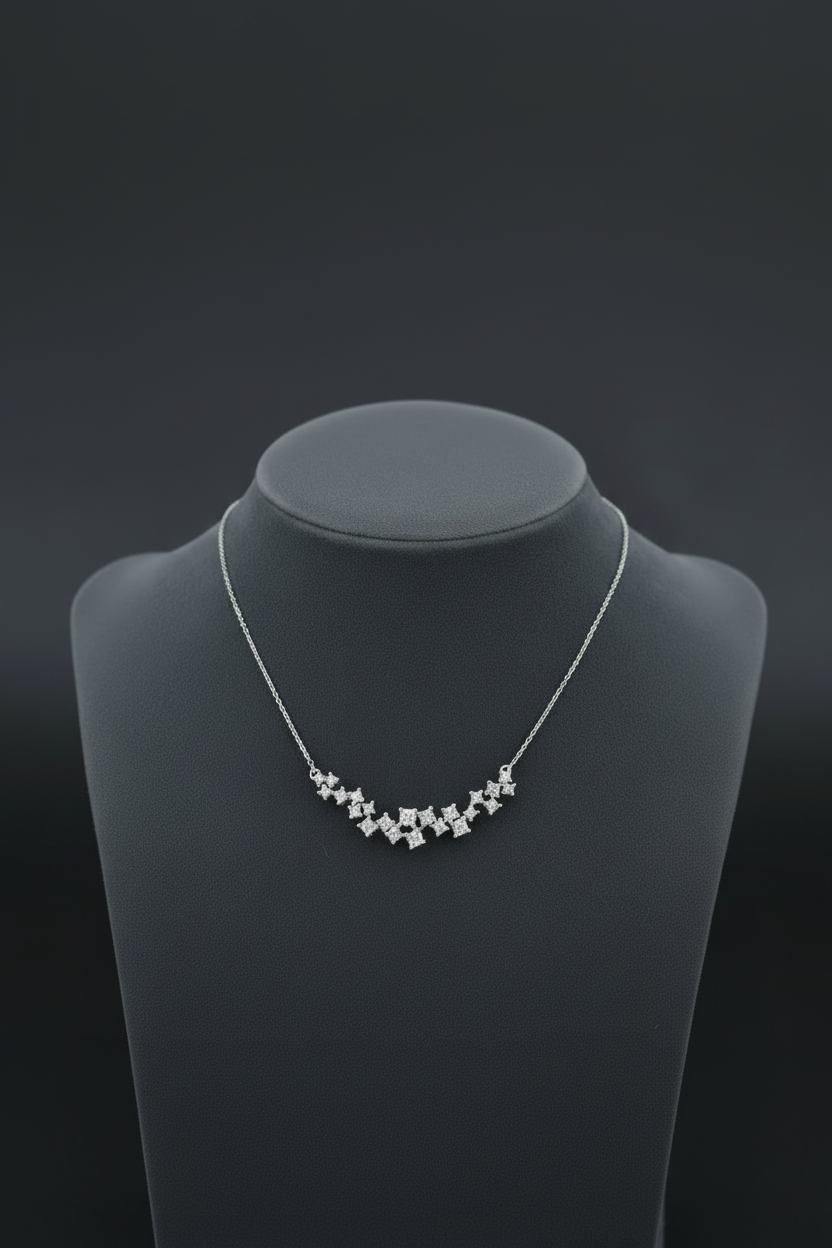 14K Scattered Diamond (Lab Grown) Curved Bar Necklace