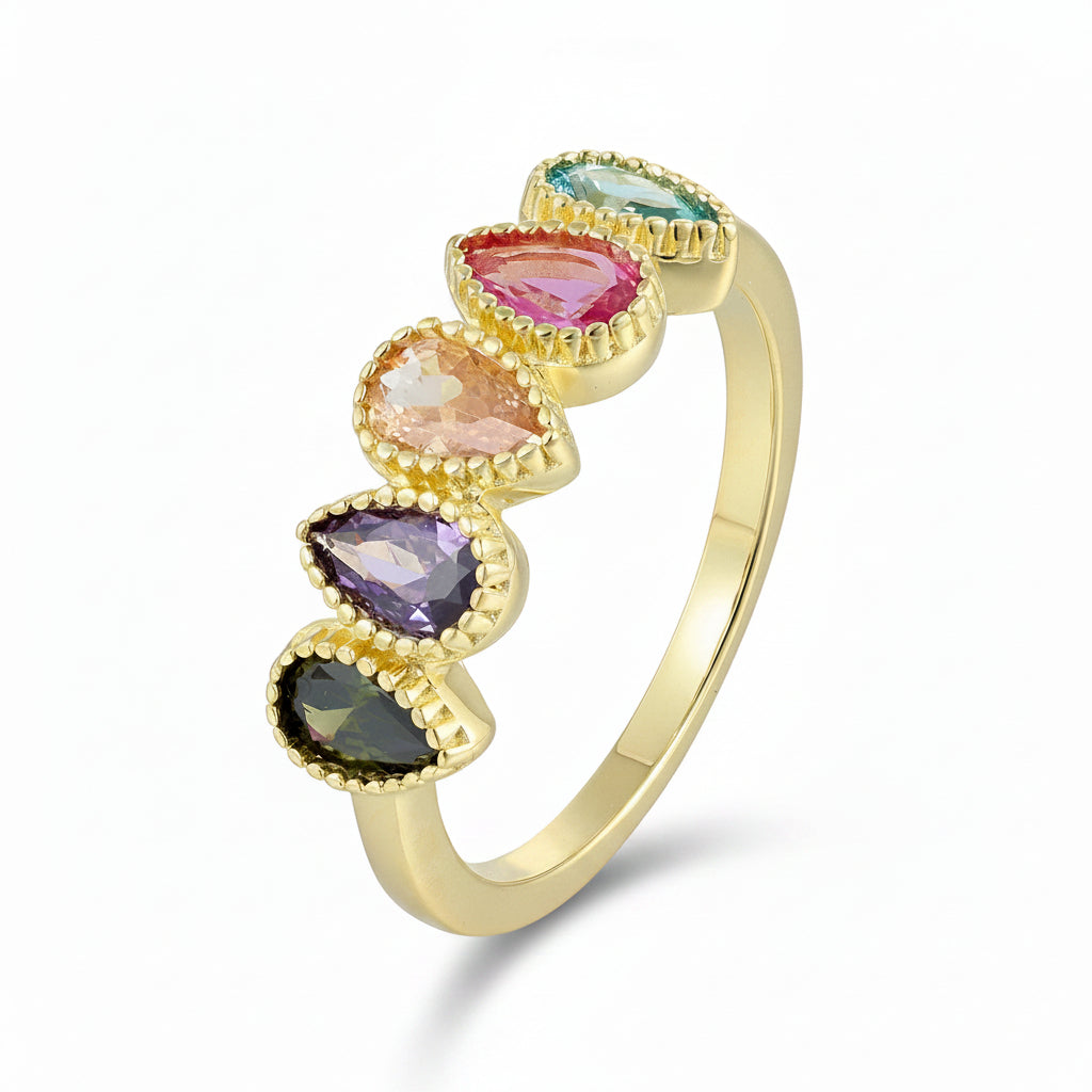 Sterling Silver Alternating Pear Shaped Ring