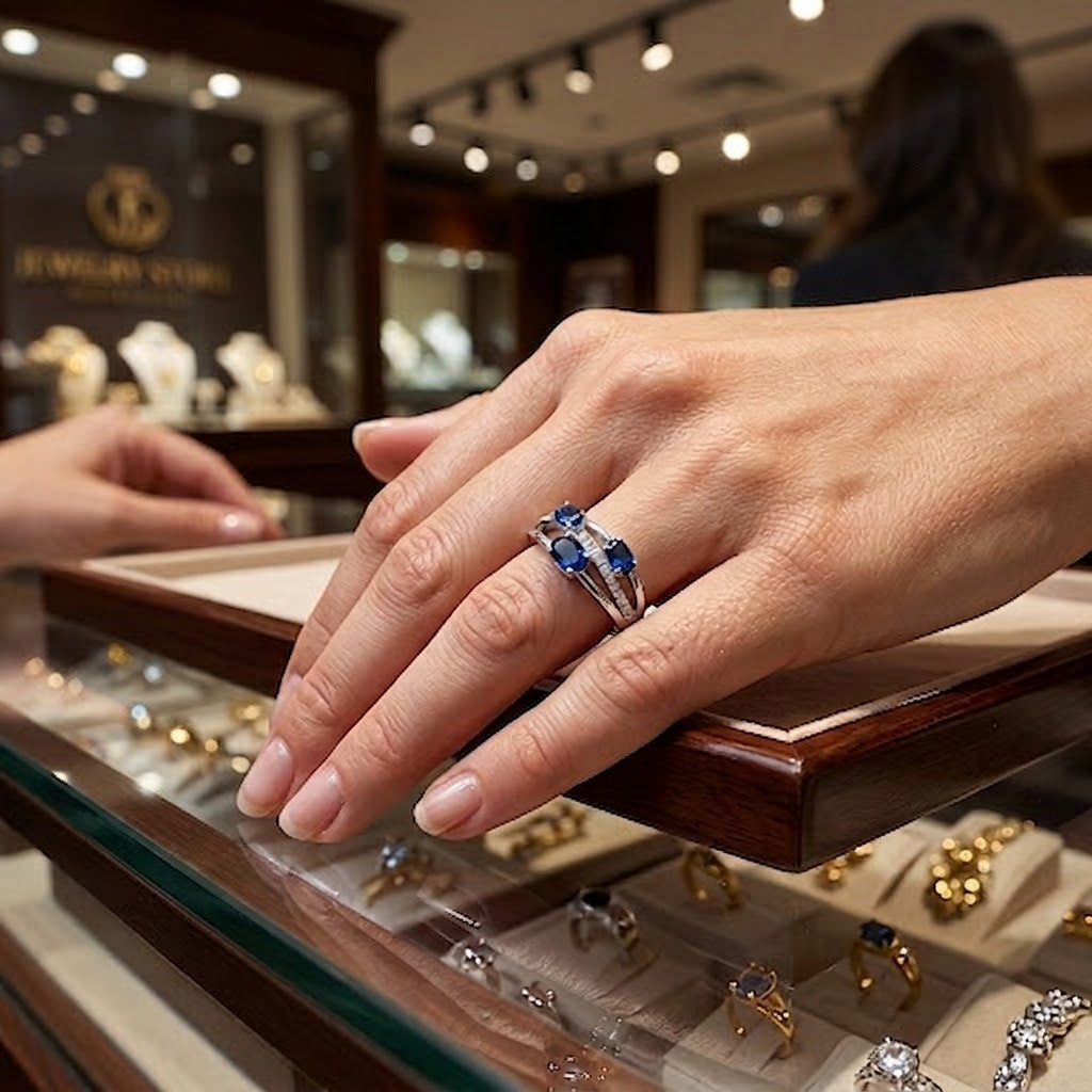 Sterling Silver Triple Oval Sapphire CZ Split Band Ring
