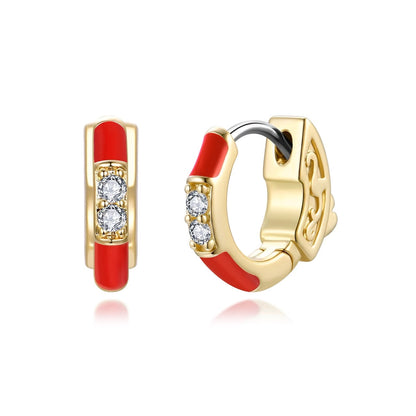 Red Enamel CZ Huggie Hoops