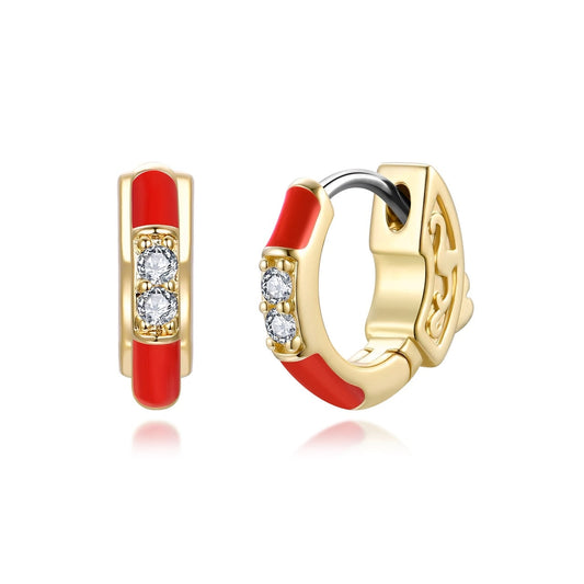 Red Enamel Small CZ Huggie Hoops