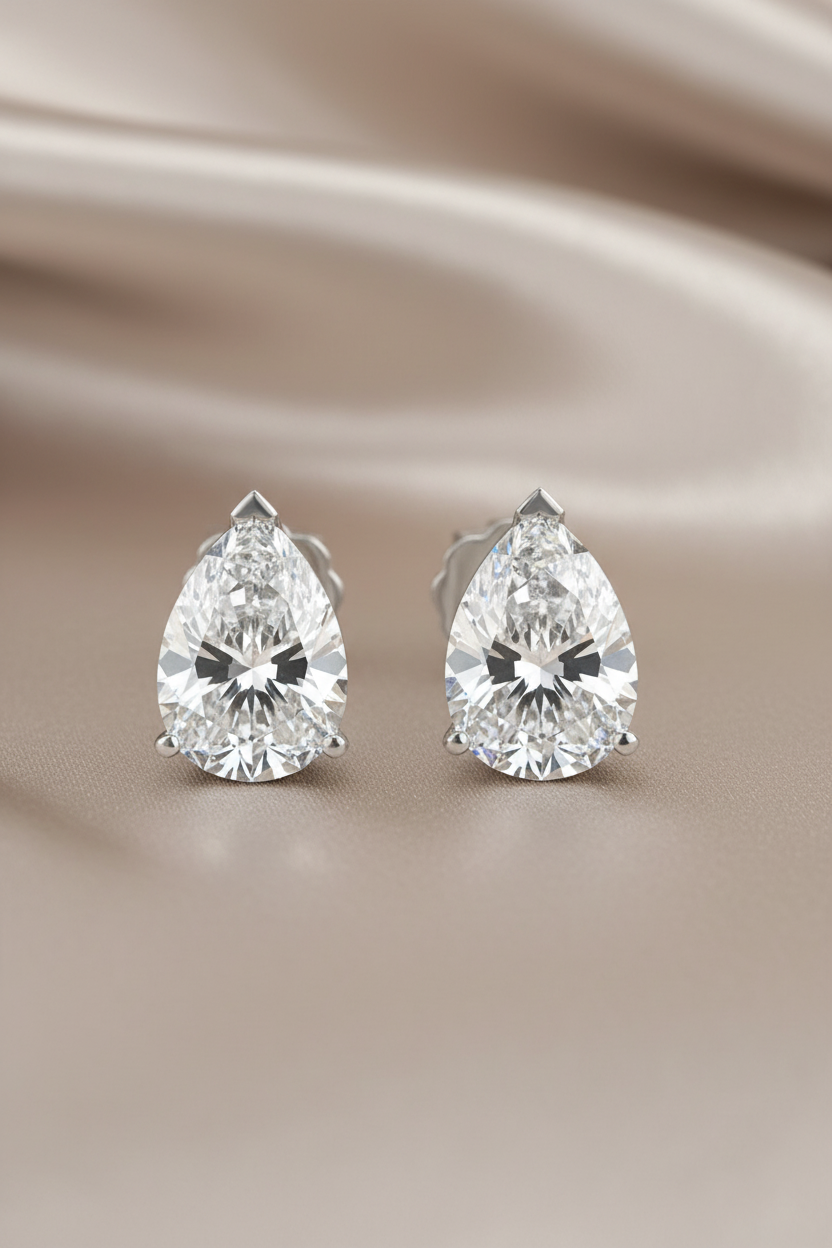 14k Lab Grown Diamond Pear Shaped Solitaire Stud Earrings