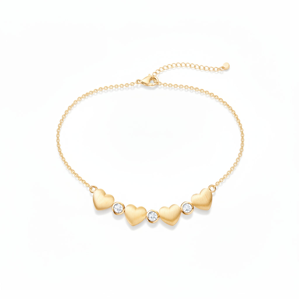 Gold Plated Sterling Silver Puffy Heart and Bezel Set CZ Necklace