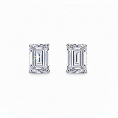 3.16ct Emerald Cut Lab Grown Diamond Solitaire Stud Earrings in 14K Gold