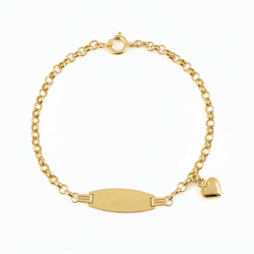 14k Gold Name Plate With Heart Children's Bracelet