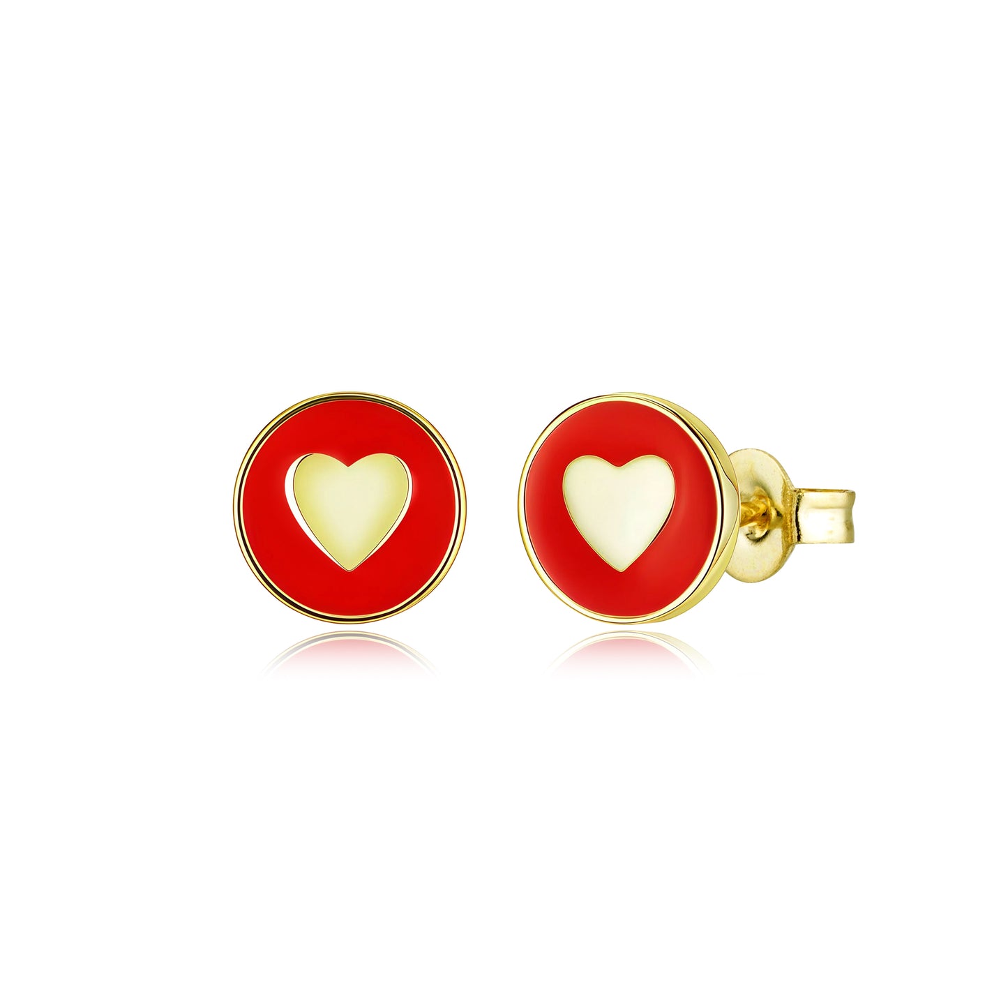 Gold-Plated Surgical Steel Enamel Heart Stud Earrings - Hypoallergenic Kids Jewelry