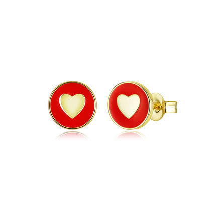 Gold-Plated Surgical Steel Enamel Heart Stud Earrings - Hypoallergenic Kids Jewelry