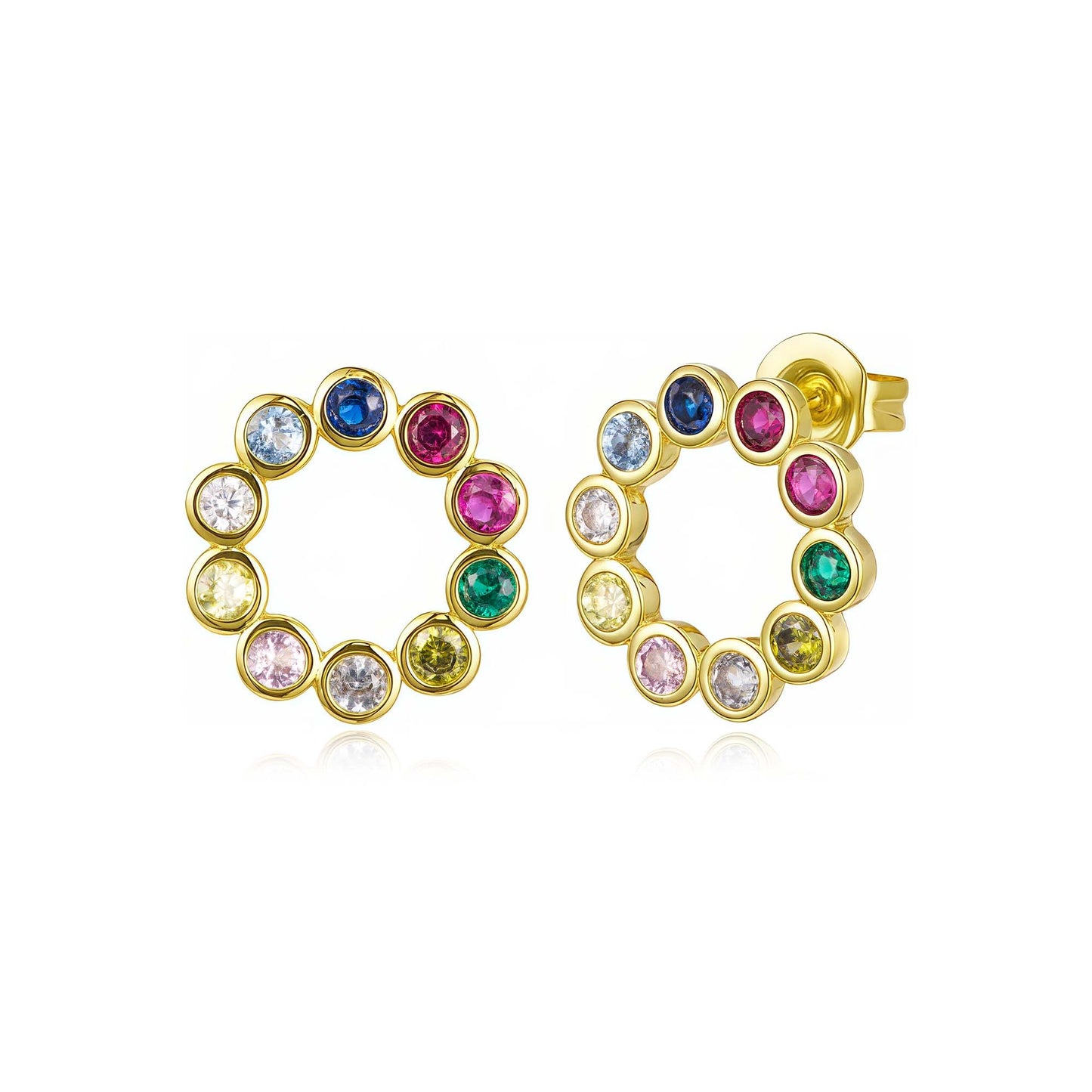 Surgical Steel Multicolor CZ Circle Stud Earrings