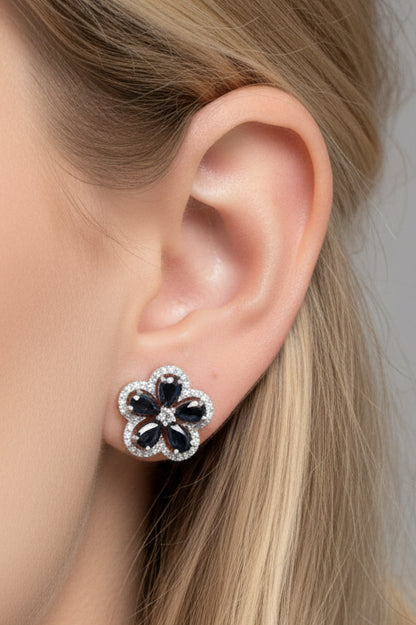 Sterling Silver Colored Cz Flower Stud Earrings