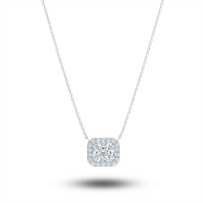 14K Radiant or Emerald Cut Halo CVD Lab Grown Diamond Necklace