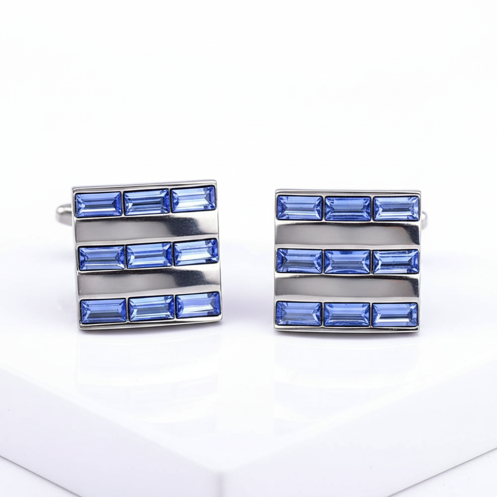 Nine Light Blue Baguettes Square Cufflinks