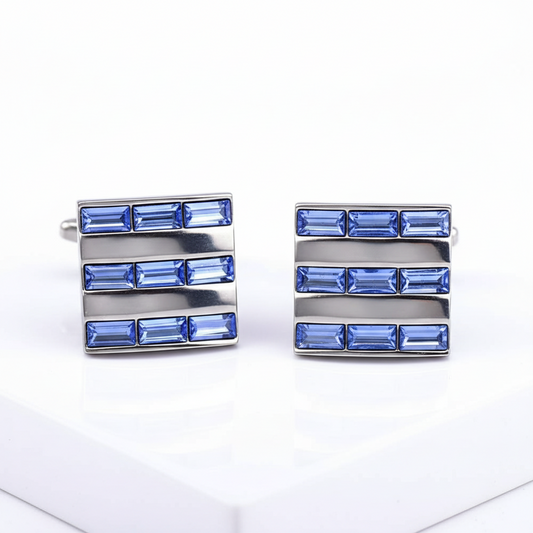 Nine Light Blue Baguettes Square Cufflinks