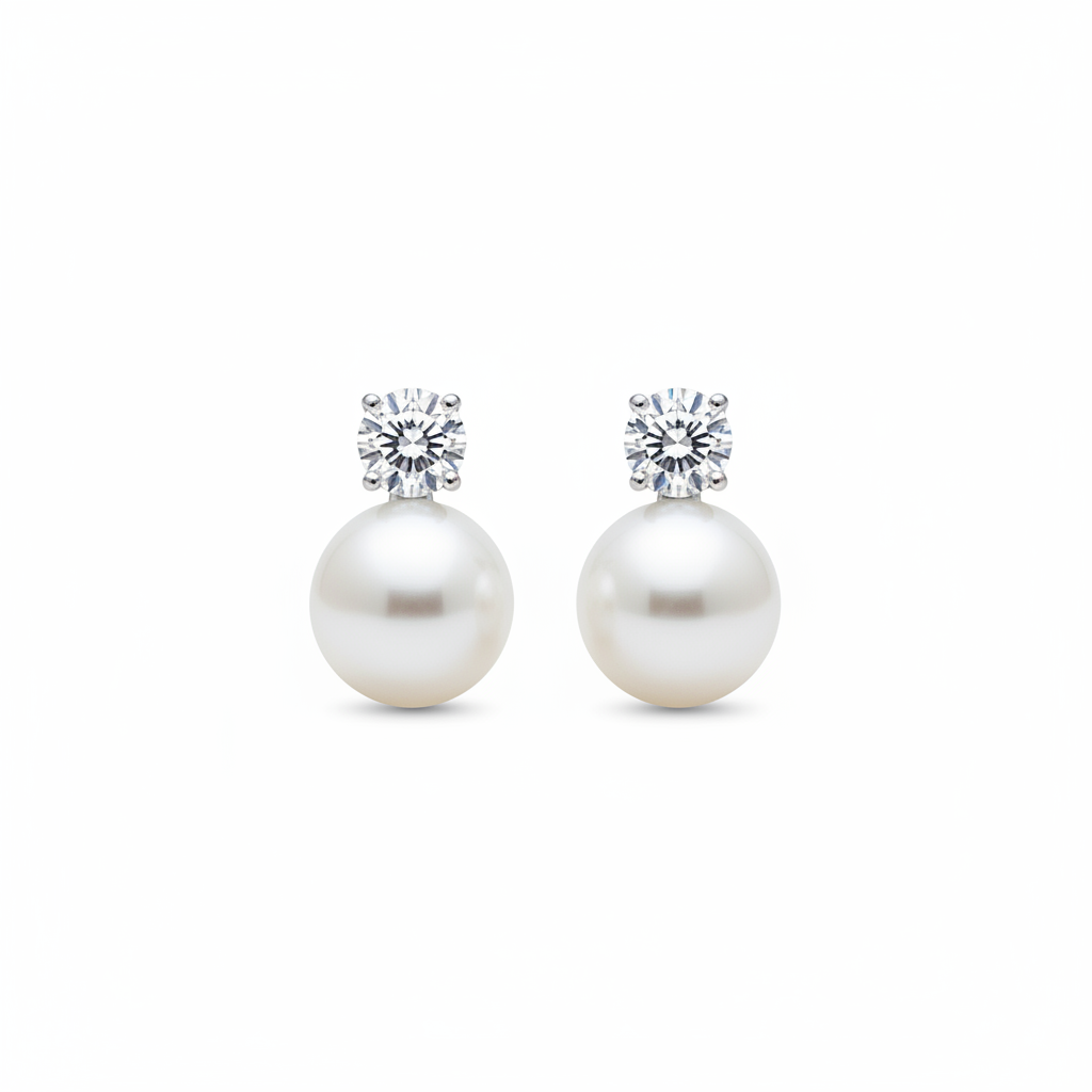 Sterling Silver 14mm Pearl With CZ Stud Earrings