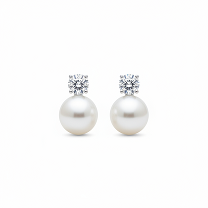 Sterling Silver 14mm Pearl With CZ Stud Earrings