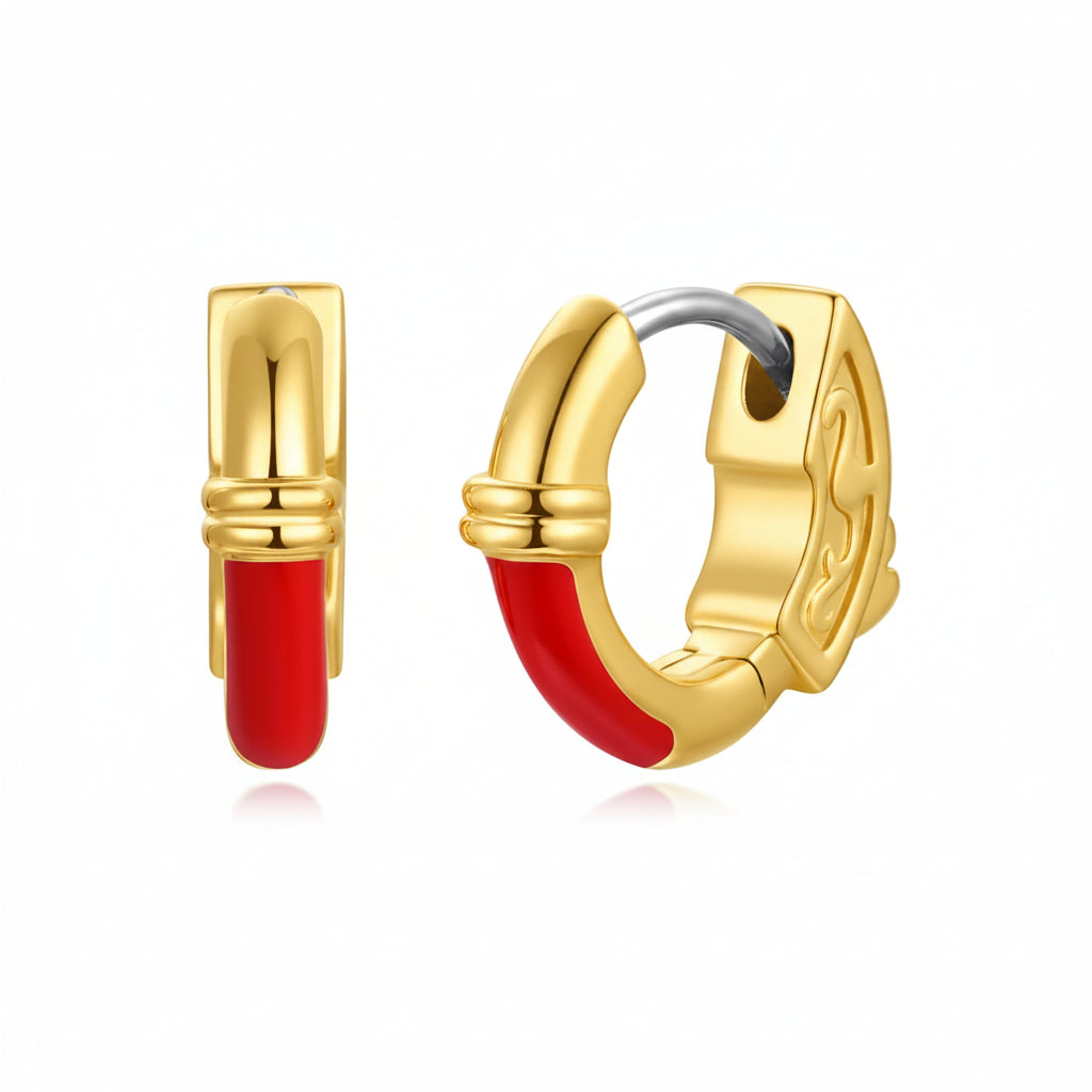 Red Enamel Huggie Hoops