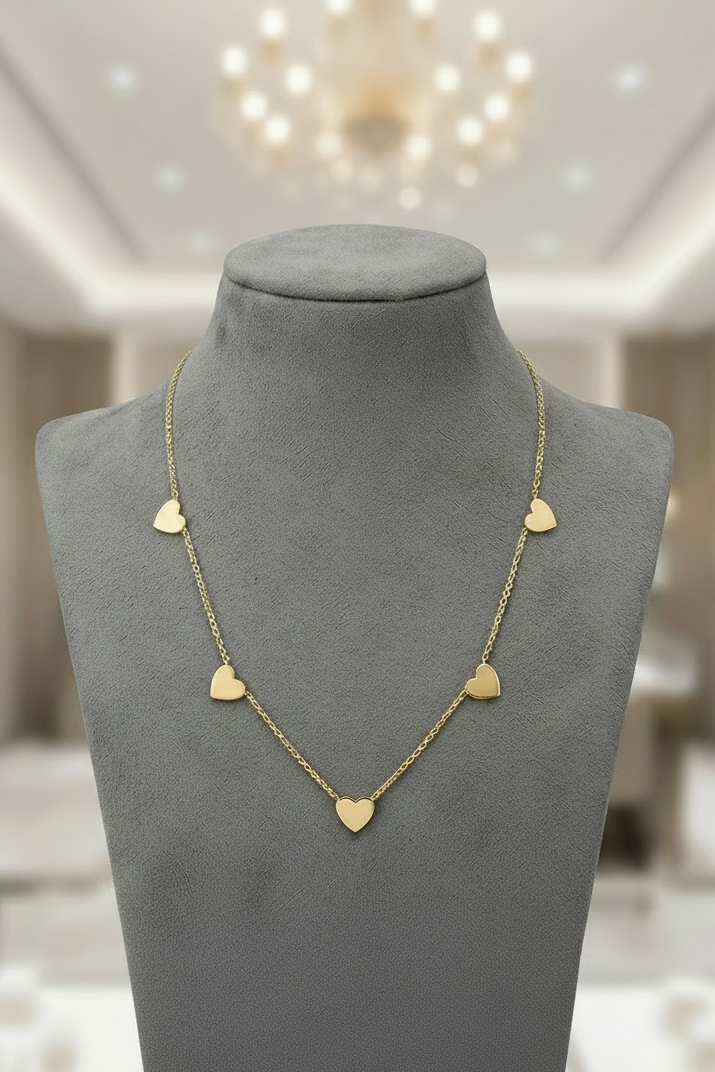 Sterling Silver Shiny Heart Station Necklace
