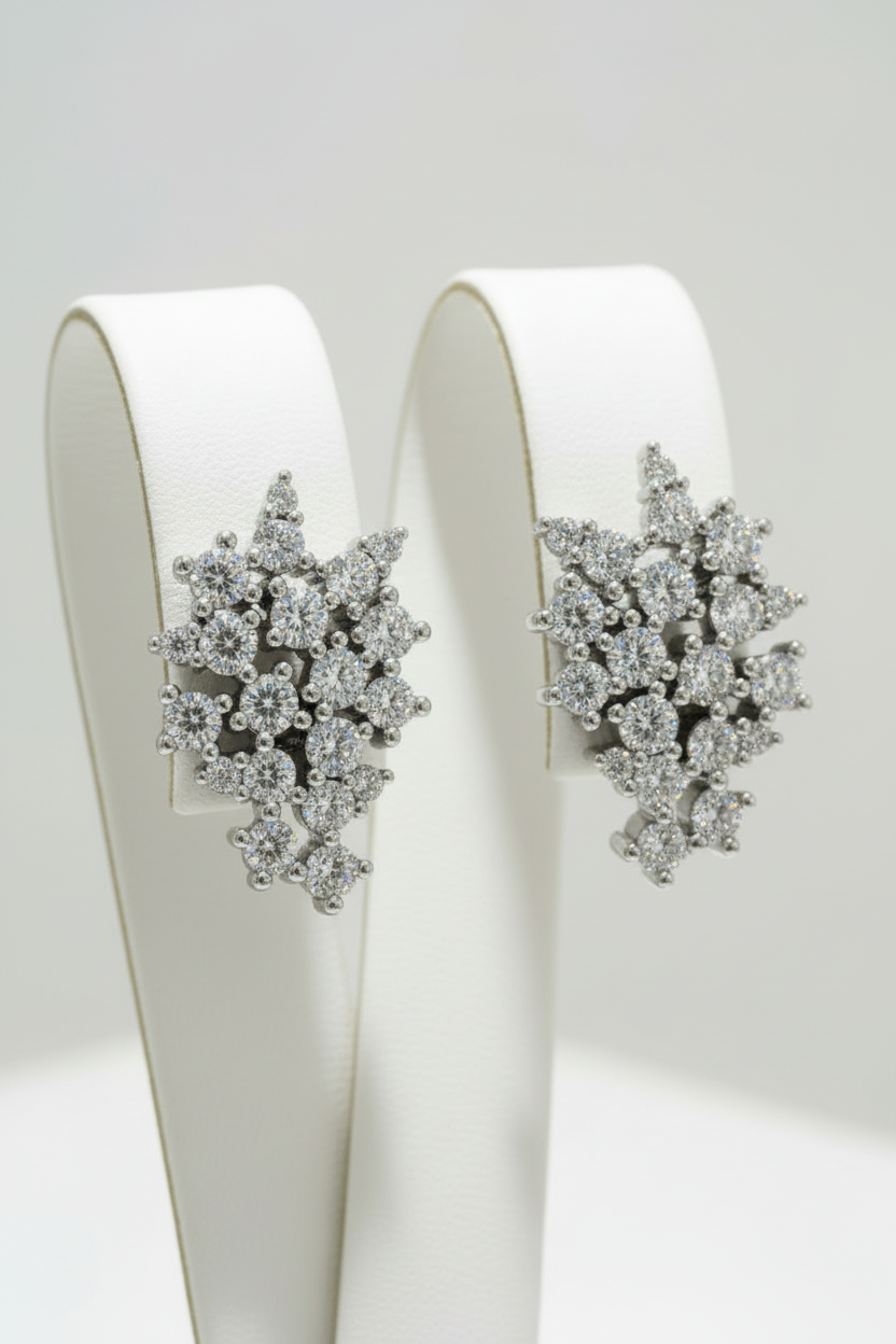 14K Lab Grown Diamond 40 Stone Cluster Earrings
