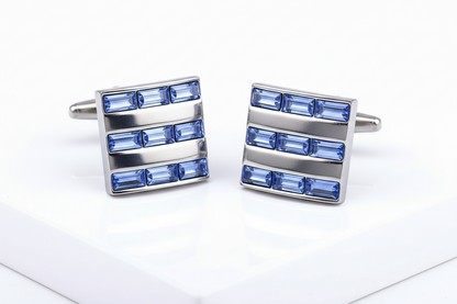 Nine Light Blue Baguettes Square Cufflinks