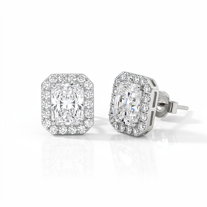 14K Halo CVD Lab Grown Diamond Earrings – Radiant or Emerald Cut | Yellow Gold or White Gold