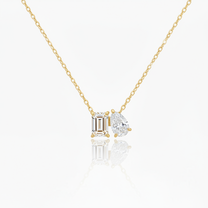14K Emerald Cut and Pear Shaped Two Stone Lab Grown Diamond Necklace