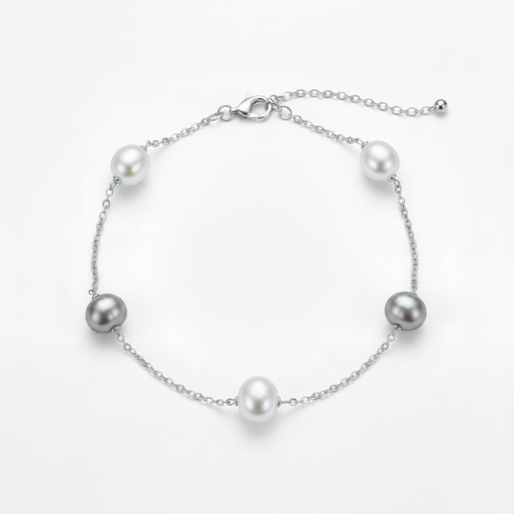 Sterling Silver Pearl Tin Cup Bracelet