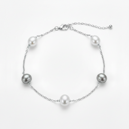 Sterling Silver Pearl Tin Cup Bracelet