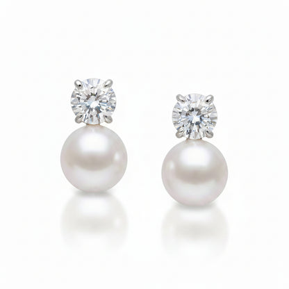 14K White Gold Lab Diamond & Freshwater Pearl Drop Earrings