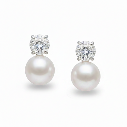 14K White Gold Lab Diamond & Freshwater Pearl Drop Earrings