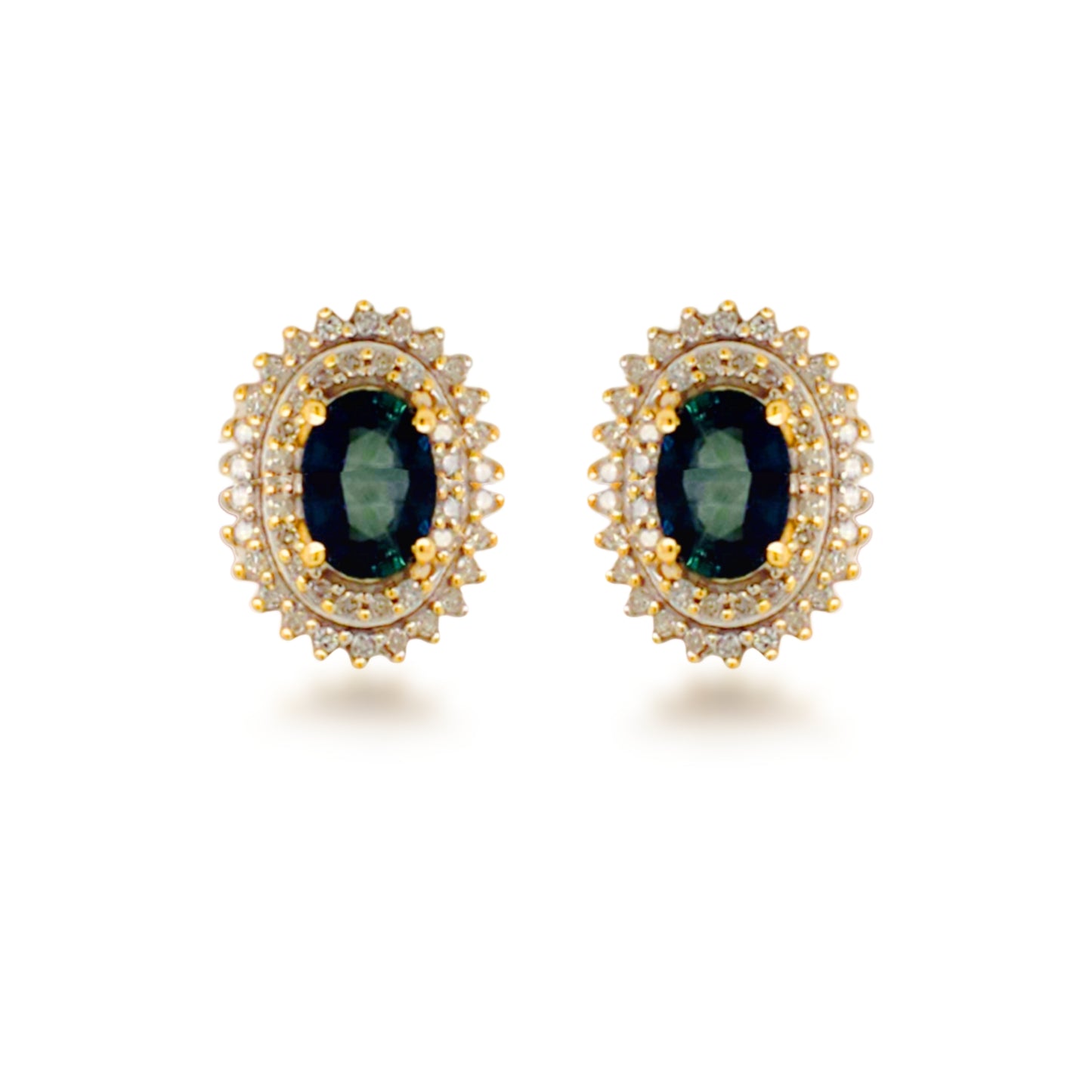 10K Gold Diamond and Sapphire Oval Stud Earrings