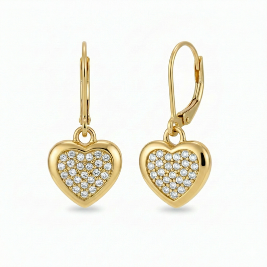 Gold Plated Surgical Steel Micropave Heart CZ Earrings