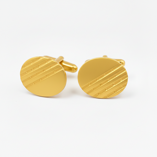 Gold Plated Stainless Steel Oval Stripe Design Cufflinks